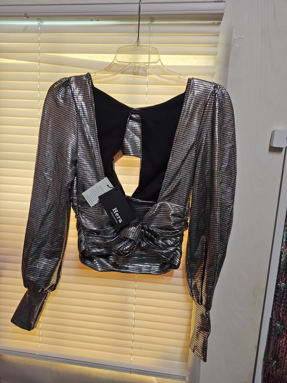 Hera Collection Metallic Silver Puff Sleeve Blouse